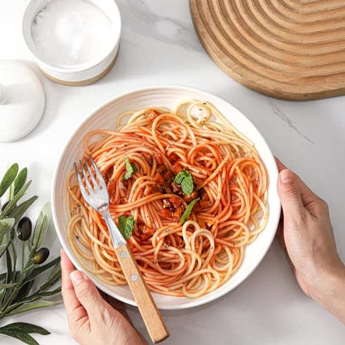 HASENSE Pasta Bowls Set of 4, 8.7 Inch Ceramic Serving Bowls for Entertaining, 32 Oz Stackable Bowl Set for Soup, Pasta, Salad - Dishwasher & Microwave Safe, White — view 4