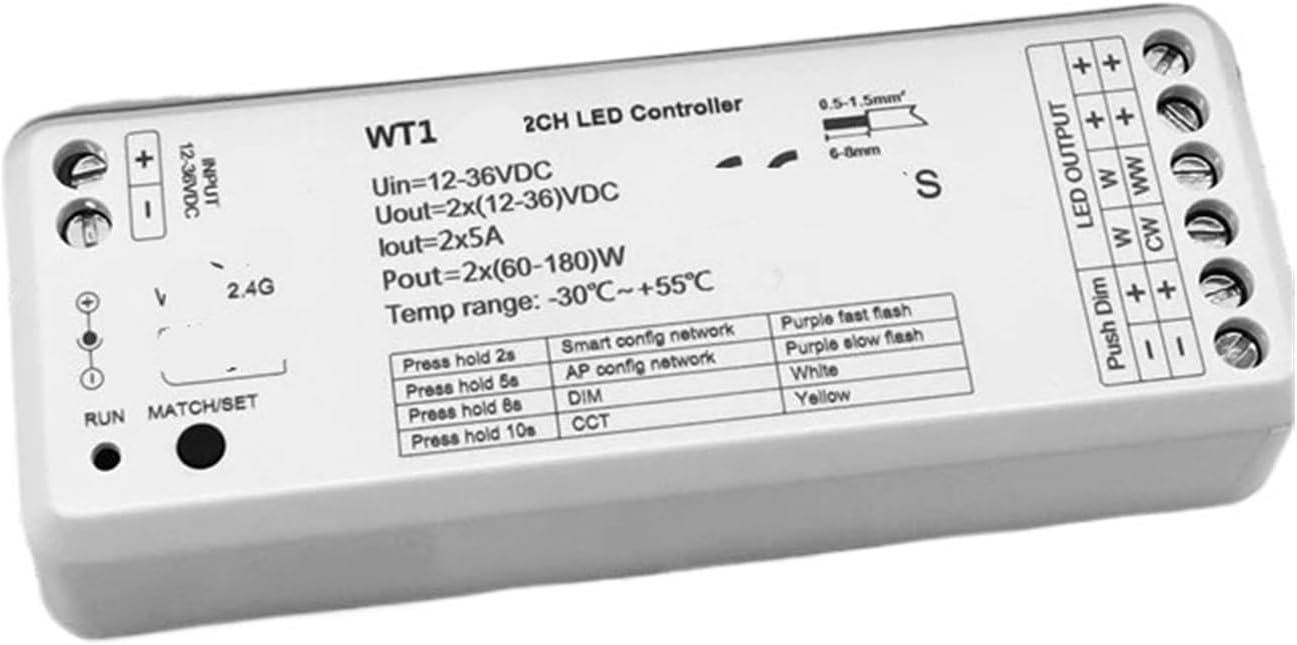 Dimmer Switch CCT LED Light Strip dimmer Switch 12V DC 2.4G WW CW Controller 2 Channels WT1