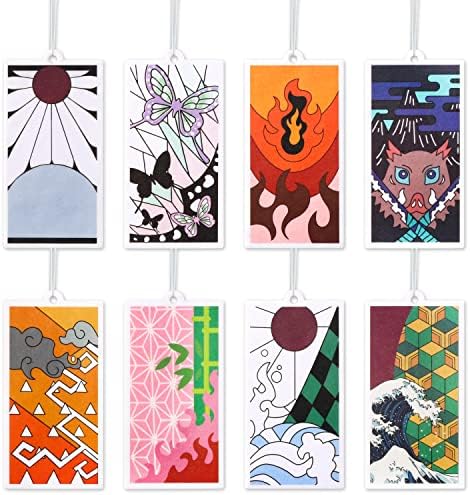 8Pcs Anime Hanging Air Fresheners for Cars, Tanjiro Nezuko Anime Car Air Freshener Gift Set Office Room Cute Fresheners Cartoon Aromatic Incense Chips Rearview Accessories Home Party Supplies