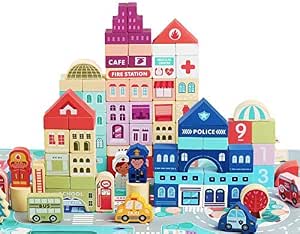 Voamuw Wooden Building Blocks for Toddlers, Kids City Construction ...