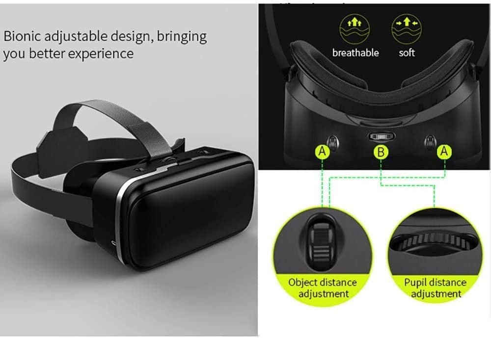 VR Auricular para iOS/Teléfono Android con 120 ° FOV, 3. Adaptador inalámbrico de Audio de 5 mm, se Adapta a Todos los tamaños de Longitud/Pantalla de Todos los teléfonos móviles de hasta 4.