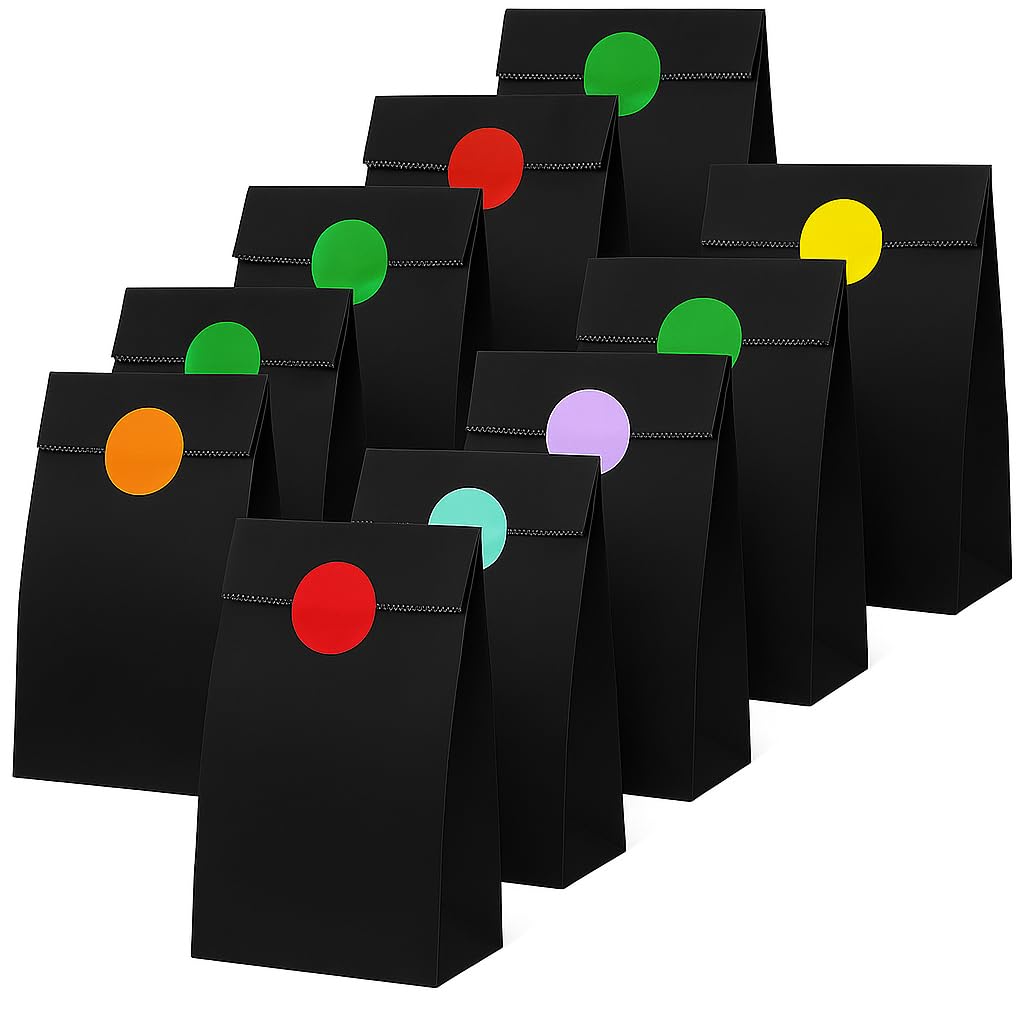 Thepaperbagstore 50 Black Paper Party Bags with Colour Dot Stickers