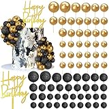 75 PCS Balls Cake Topper Happy Birthday Cake Insert Pick for DIY Cake Decoration Baby Shower Wedding Birthday Party (Gold and Glitter Black)