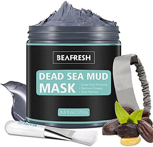 Natural Dead Sea Mud Mask - Headband & Brush included for Face and Body Cleansing Relaxing Detox Treatment Reduce Pores Purifying Face Mask for Acne Blackheads Oily Skin