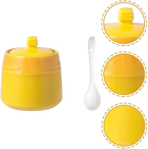Miniatura 3 de Recipiente de porcelana para condimentos con tapa, cuchara, tazones de azúcar de cerámica, caja de condimentos, tarros de sal, té para encimera de