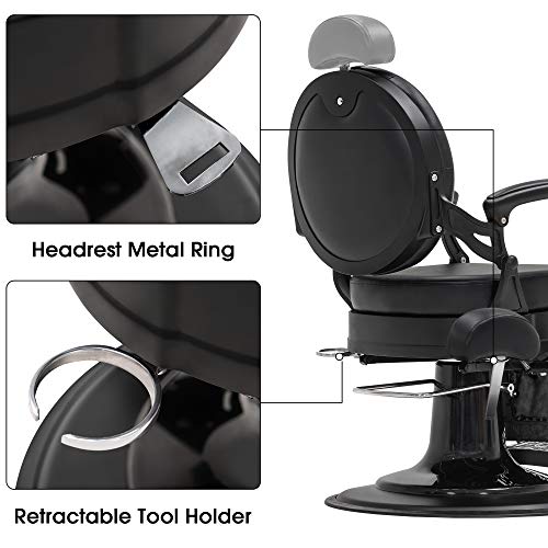 Barberpub Heavy Duty Metal Vintage Barber Chair All Purpose Hydraulic Recline Salon Beauty Spa Chair Styling Equipment 2933 (All Black) #TOP4