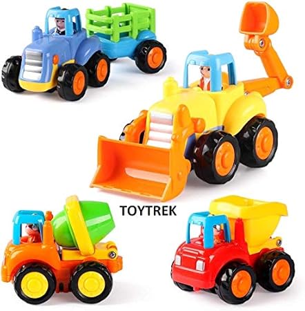 TOYTREK Set of 4 Toy Vehicles-Push and Go Crawling Toy Unbreakable Toys for Kids Toy, Toy Car for Kids and Children-Fire Truck,Ambulance,Helicopter,Police Car Toys Set for Kids