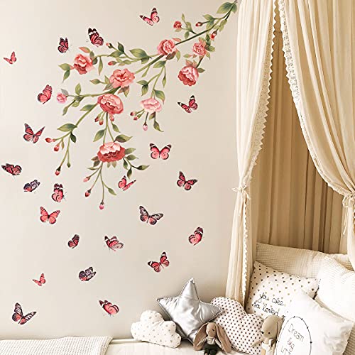 Vinilo Decorativo Floral Peonía y Mariposa Rosa Rosa 49x37 in miniatura 4