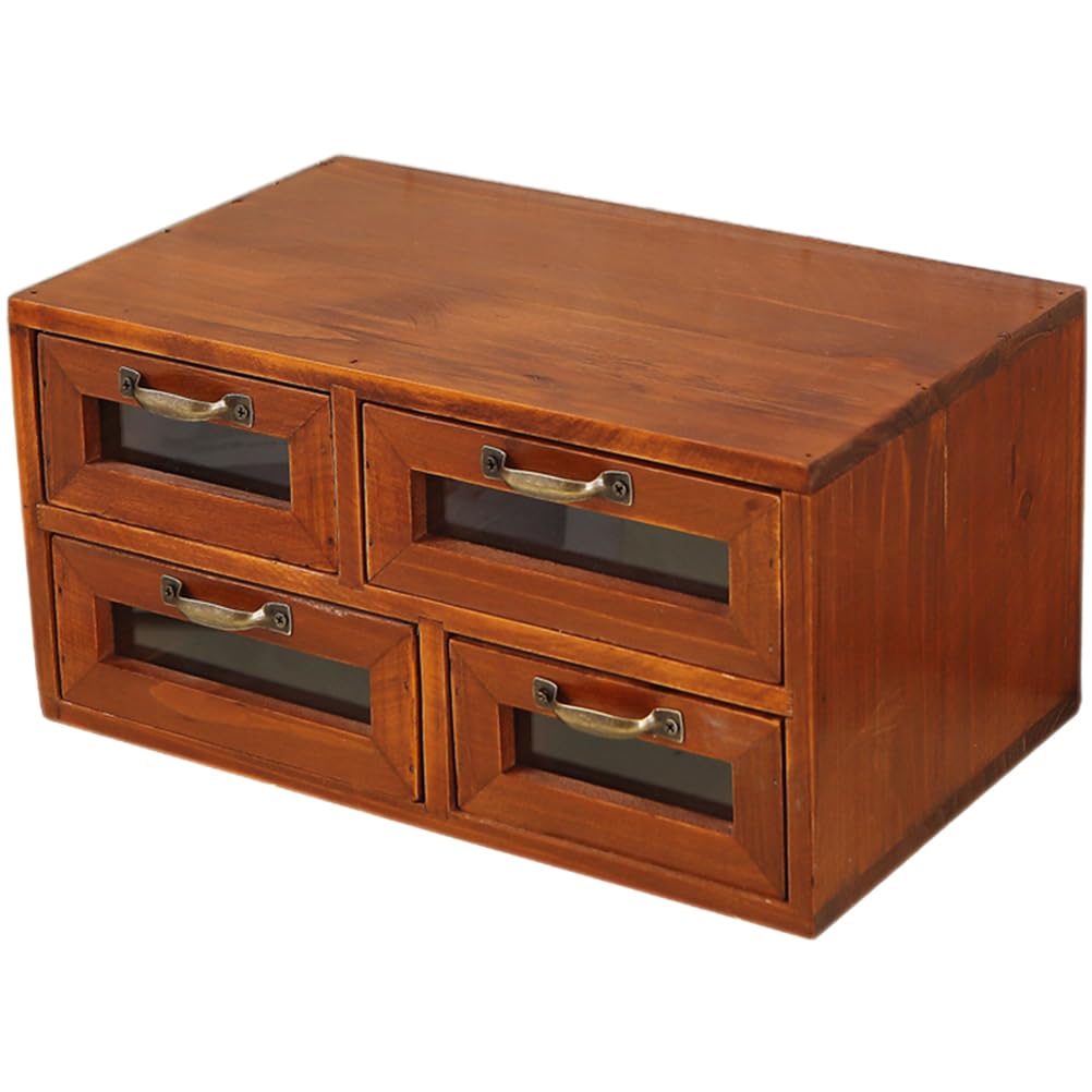 CALLARON Organizer da Scrivania in Legno Quattro Cassetti, Contenitore Multifunzione per Ufficio, Casa e Studio, Porta Cosmetici e Cancelleria Rustico