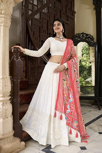 Image of TRENDMALLS Georgette Embroidery Sequence Work Lehenga Choli Unstitch Blouse With Dupatta For Women (New-Bridal-Latest-Wedding-Sequnce-Lehenga-Designer)