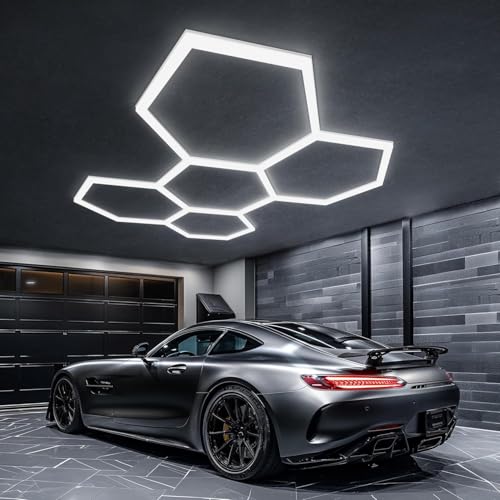 Lphianx Hexagon LED Deckenleuchte Garagenlampe LED 5-Hex 25pcs Röhrenleuchten 200W 6500K Sechseck Garage Licht für Garage Werkstatt Lager keller Fitnessstudio