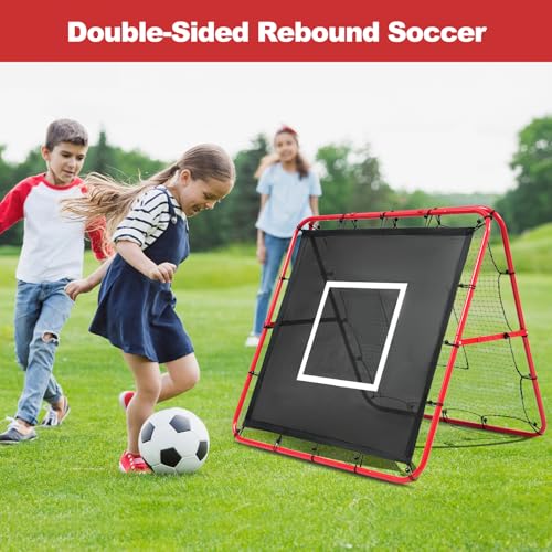 BAGAIL Doppelseitiges Rebounder-Netz, Fußballnetze, verstellbare Winkel, anpassbare Struktur, Rebound-Netz mit Ziel für Geschicklichkeitstraining, tragbare Fußballtore für den Garten, 120x120cm