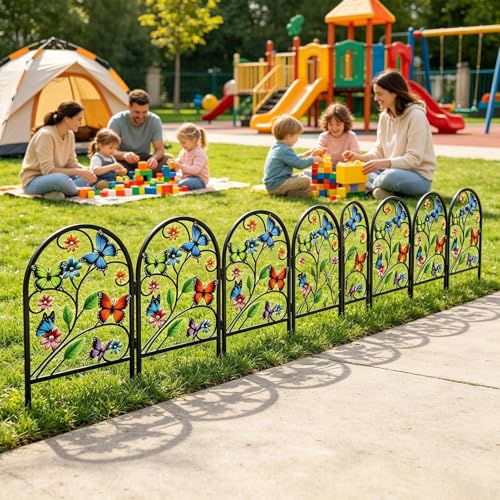 Clôture métallique de jardin en arche | Lot de 6 bordures de protection pour fleurs et potager