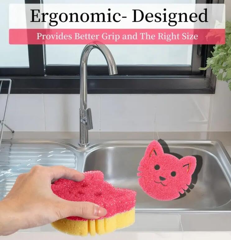 3Pcs Cats Dual Sided Scrub Sponge Multi Functional Non Scratch Dish Sponge Temperature Sensitive Non Scratch Dish Sponge