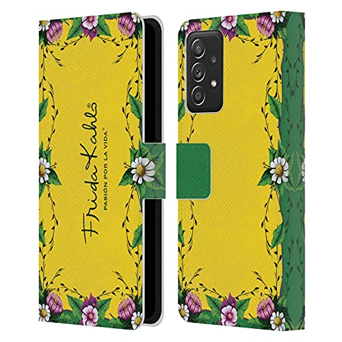 Étui Portefeuille Samsung A53 5G Frida Kahlo Cadre Florals Pourpre en Cuir