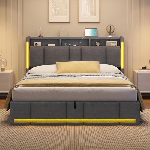 AOGLLATI Letto 160x200 cm con Sollevamento Idraulico, Letto Contenitore Matrimoniale