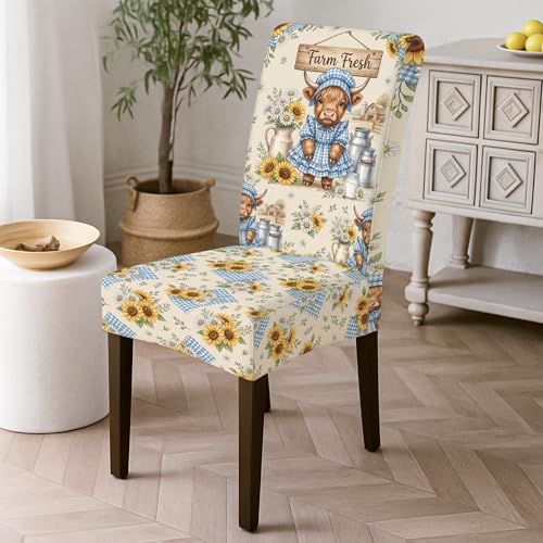 Lot de 6 housses de chaise de salle à manger vichy bleu - 3