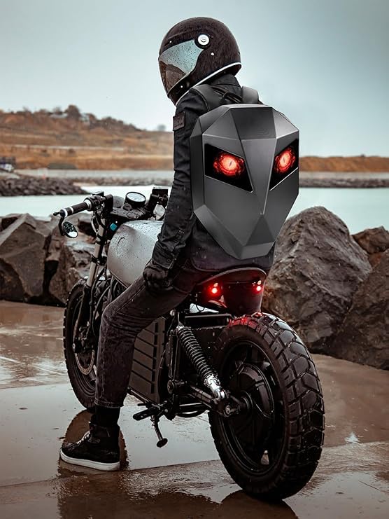 Image of Drumstone (๐๐ ๐๐๐๐ ๐๐๐๐๐๐๐๐ Cool LED Motorcycle Backpack - Programmable Colour Display, 3D Hard Shell & Waterproof Riding Helmet Bag Design Mobile App Controller A great idea for a gift