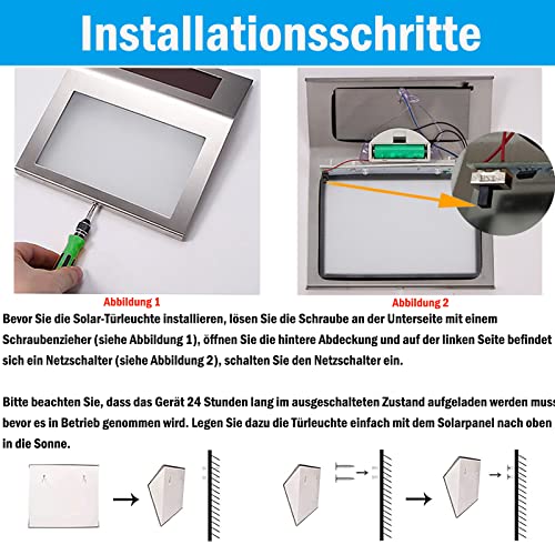 Meision Hausnummer Beleuchtet Solar Edelstahl Hausnummer mit 2 LEDs Solarhausnummer für Außen mit Dämmerungsschalter IP65 Wasserdicht mit Nummern 0-9 und Buchstaben a-h