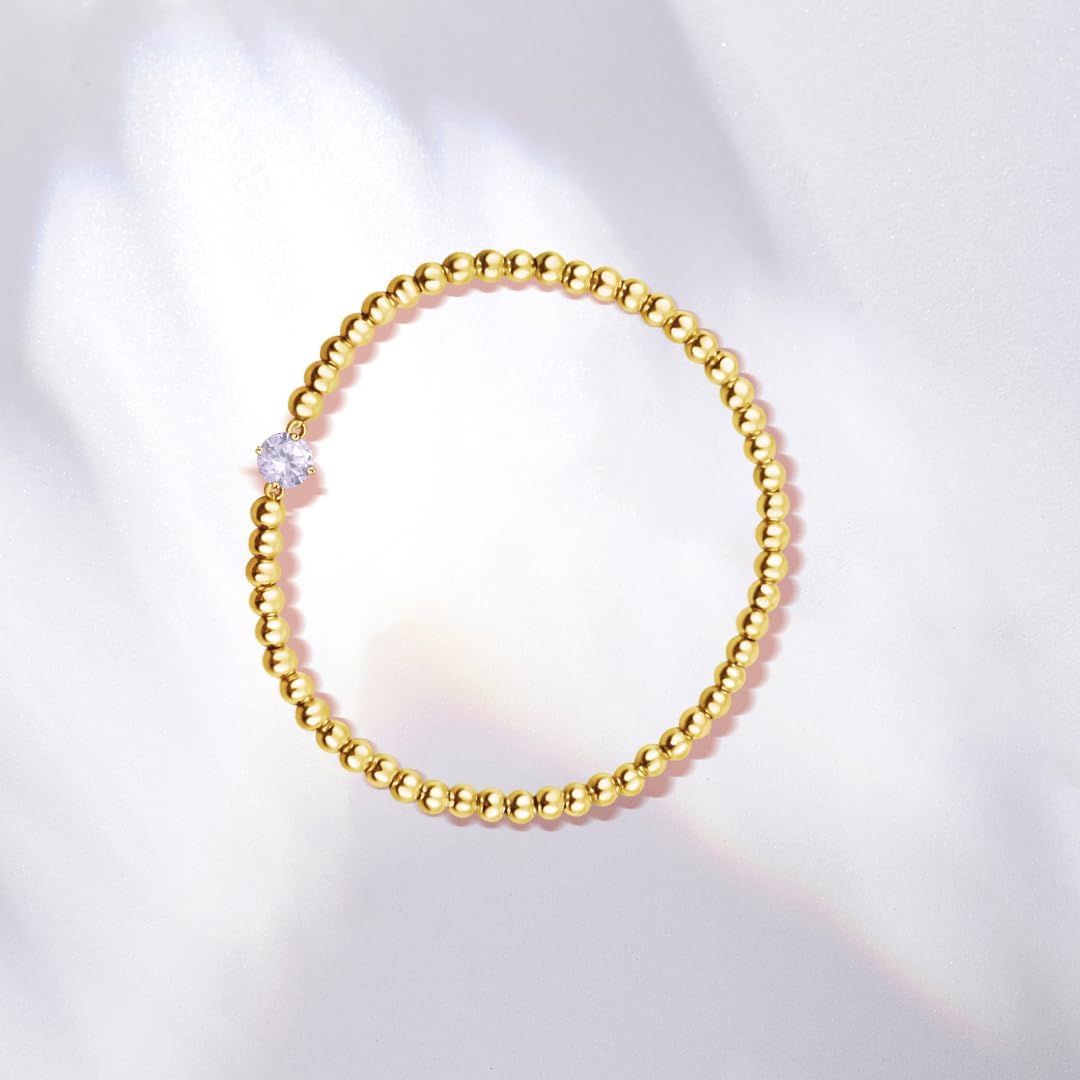 Free bird Birthstone Beaded Bracelet for Women Dainty 14K Gold Plated Stretchable Beaded Bracelet Hypoallergenic Waterproof Trendy Stackable Bracelet Birthstone Jewelry Gift for Birthday Christmas Valentine's Day - Image 5