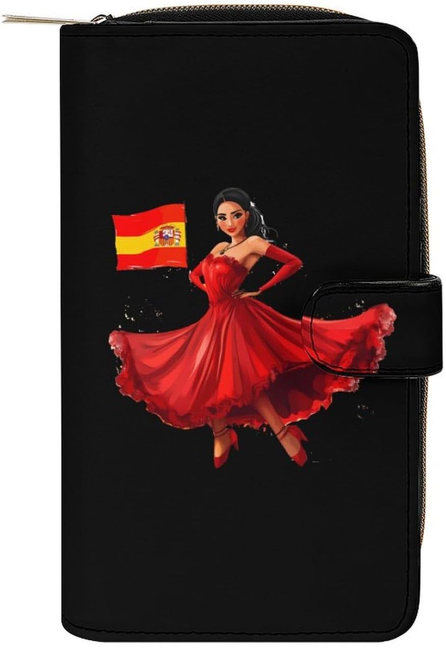 Flamenco Dancer Spain Flag Spanish Women's Long Wallet Leather Large Capacity Wristlet Clutch Purse Wallets