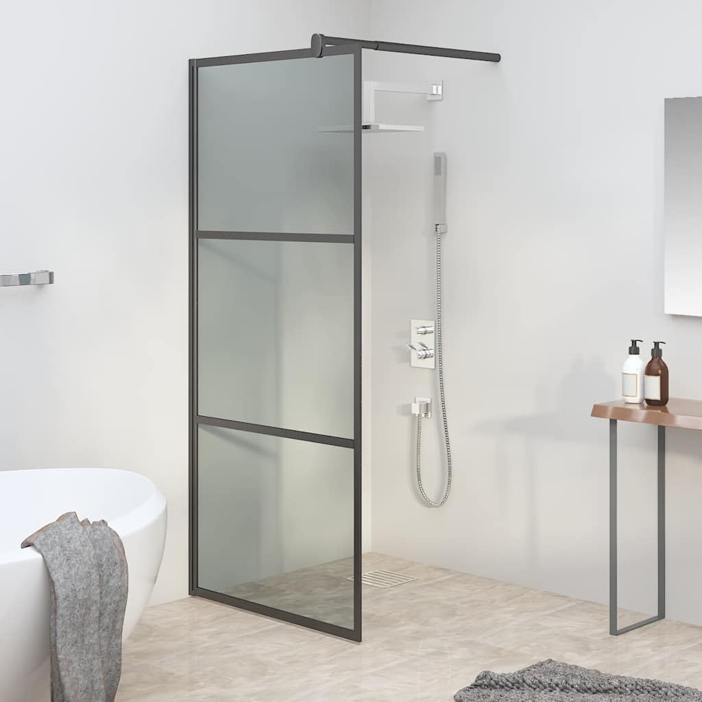 Mampara de ducha Walk-In de 90 x 195 cm, mampara de ducha de vidrio templado oscuro con marco de aluminio negro, protección contra salpicaduras para cuarto de baño