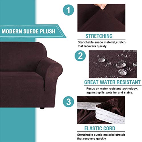 Housse de canapé 4 places velours extensible imperméable 228-292 cm