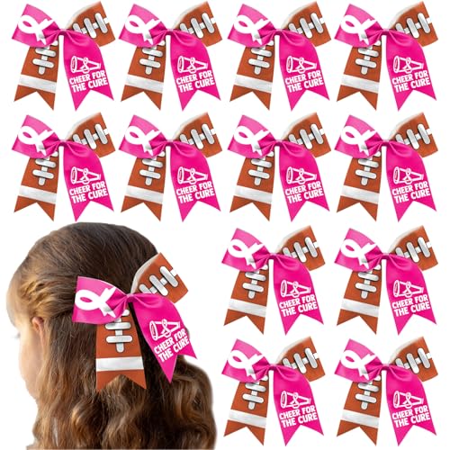 7 Inch Cheer for The Cure Breast Cancer Awareness Football Pink Ribbon Hair Bow Ponytail Holder Elastic Cheerleader Hair Band Hair Accessories for for Teens Women (C)