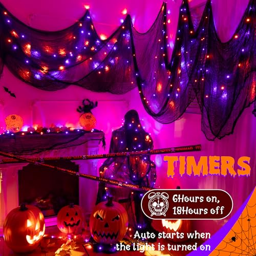 Ollny Halloween Lights Outdoor Decorations, 10m 100 LEDs Fairy Lights Battery Operated, Orange and Purple Battery Powered String Lights Waterproof with Timer/8 Modes for Indoor Outside Garden Tree - Image 4