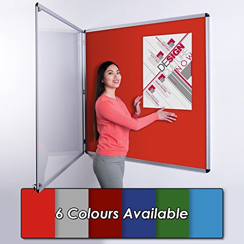Image of Wonderwall Classic Tamperproof Lockable Noticeboard, 90 x 90 cm, Red Display Pinboard, Aluminium Frame with| 2 Matching Locks & Keys -5 Colours to Choose from - Ideal for Offices, Schools, Displays