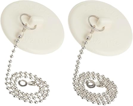 2Pcs Tub Stopper, Rubber Bathtub Stoppers Drain Plug with Stainless Steel Beaded Chain, Bathroom Plug Fit for 1.5" to 2" Kitchen Sink, Bathroom Bath tub, White