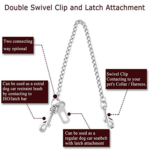 Mogoko Stainless Steel No Chew Dog Car Seat Belt, Pet Vehicle Safety Restraint Cable, Heavy Duty Big Canine Dog Car Leash Strap With Double Clip And Latch Attachment-33 Inch #TOP1