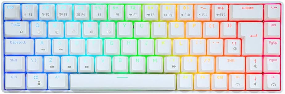 EPOMAKER S68 68 Keys Bluetooth Wireless/Wired Mechanical Keyboard with Backlight, Support 5 Devices, Double Shot ABS Keycaps for Mac/Win/Gaming (Red Switch, White)