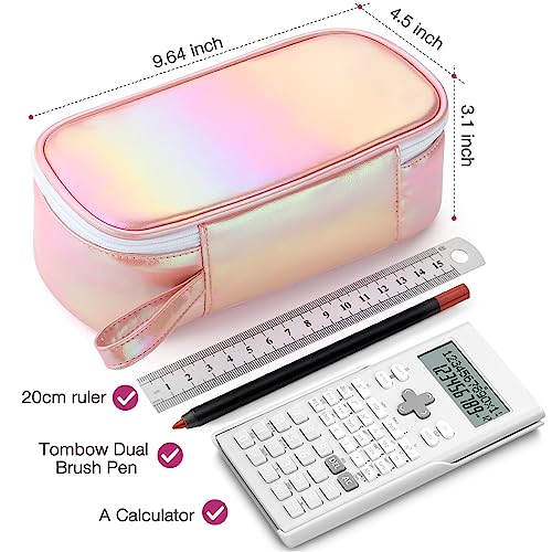 Image of Jcocylse Large Capacity Pencil Case Portable Pencil Pouch Bag School Supplies for College Students Girls Boys Adults (Pink)