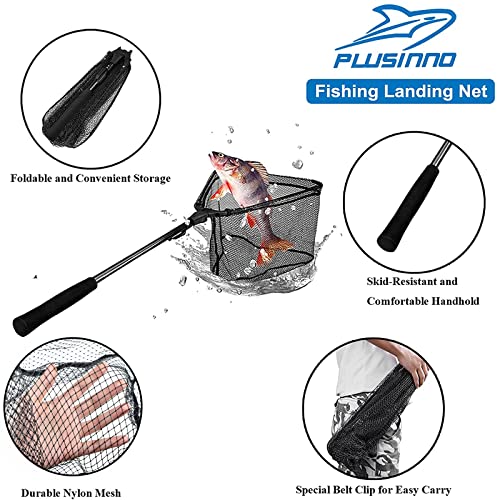 Plusinno Fishing Net Fish Landing Net, Foldable Collapsible Telescopic Pole Handle, Durable Nylon Material Mesh, Safe Fish Catching Or Releasing #TOP4