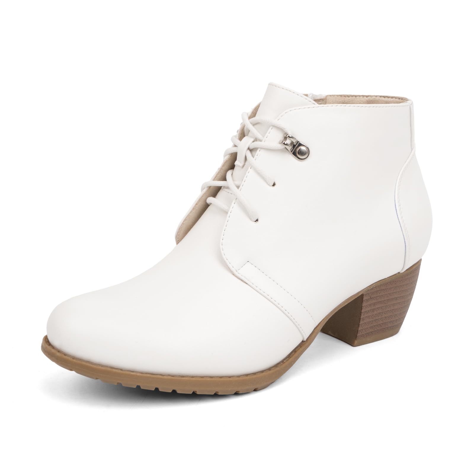 VJH confort Womens Ankle Boots Lace-up Round Toe Comfortable Low Heel Dress Booties with Side Zipper