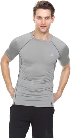 Thermajohn Men Short Sleeve Compression Shirt Cool Dry Baselayer Athletic Workout Shirts for Running and Workout X-Small, Raglan - Light Steel Grey