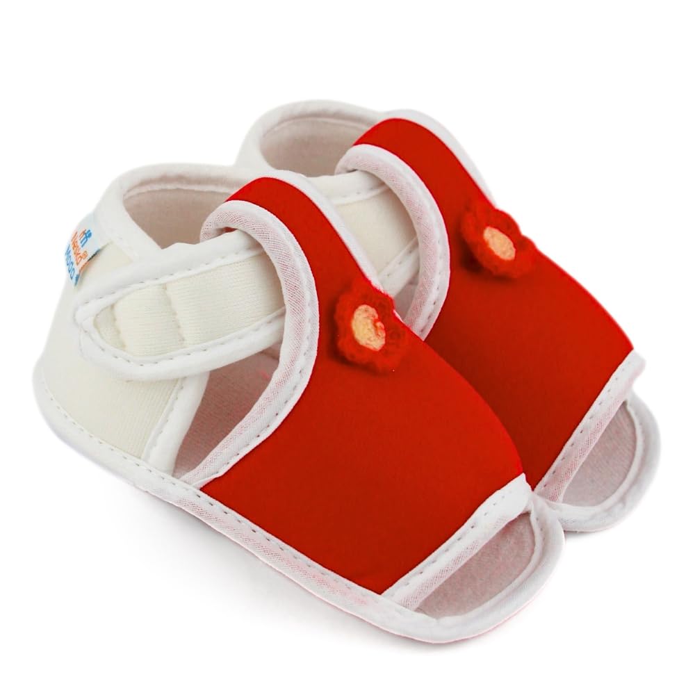neska moda 6 To 12 Months Baby Girls Skin-friendly Cotton Floral Red,White Hook & Loop Sandal Booties-BT5541-picture-36