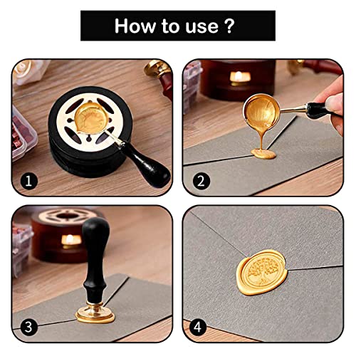 Wachssiegelwärmer,Wachssiegelwärmer Schmelzset,Holz Wachsheiztopf mit Schmelzlöffel,Siegelwachs Schmelzofen Feuerlackversiegelung für Stempelversiegelung Geschenkverpackung Private Envelop(Schwarz)