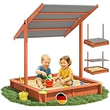 Spielwerk® Sabbiera con Tetto 120x120cm Protezione UV 50 Legno Naturale Sandbox per Bambini Gioco Esterno Playhouse
