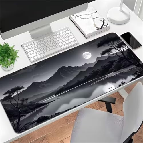 Alfombrilla gaming XXL 700x400mm con base de goma y bordes cosidos en diseño Luna Nocturna
