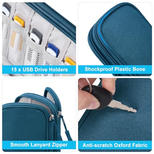Lacdo USB Flash Drive Case Thumb Drive Holder Case Organizer Portable Electronic Accessories Storage Bag for SanDisk/SamData/Samsung USB Flash Drives Jump Drive Memory Stick, Cable, Medium Size-Green - Image 3