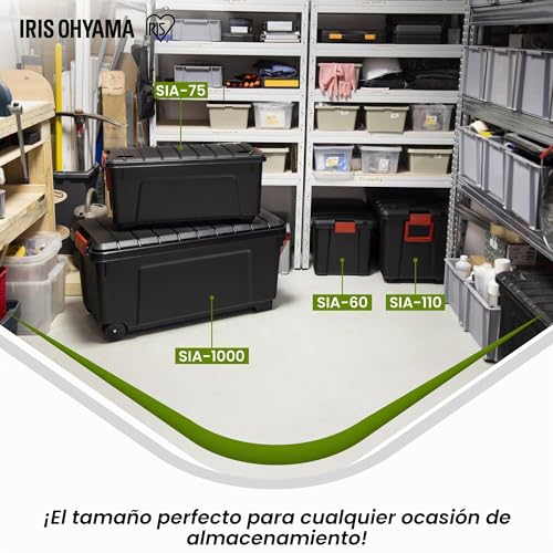 Miniatura 6 de Iris Ohyama, Juego De 2 Grande Cajas De Almacenamiento Para Bricolaje, 110 L, Asa Y Ruedas, Móvil, Garaje, Jardín - Store It All Box Sia-110 - Negro