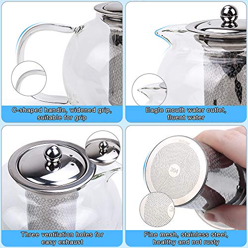 izBuy 1300ml Glass Teapot with Removable Stainless Steel Infuser & Lid, Larger Capacity Tea Kettle, Blooming and Loose Leaf Tea Maker - Thumbnail 4
