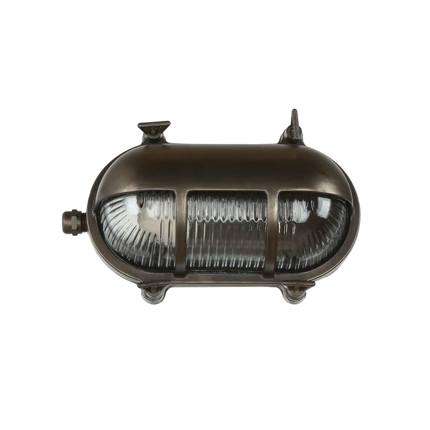 Licht-Erlebnisse Outdoor Wandleuchte Messing Glas Schwarz Antik IP64 Garten Haus H:13 cm E27 Schiffsleuchte oval Maritime Wandlampe Außen SKIATHOS
