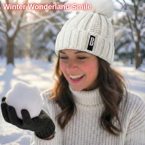 Image of Kraptick Women's Winter Cap - Knit Beanie with Soft Fleece Lining Hat, Stylish Pom Pom Thick Woollen Skull Cap, Warm Hat for Ladies & Girls -3