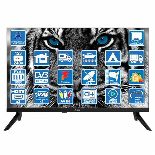 eStar 22 Inch 12 Volt LED Digital Full HD 1080p TV DVB-T2 /C/S2 Freeview, Freesat or Cable TV. 12V 240V 2 x USB with PVR & Media Player, 3 x HDMI, PC Monitor, Motorhome, Caravan, Boat, Kitchen (TV) …