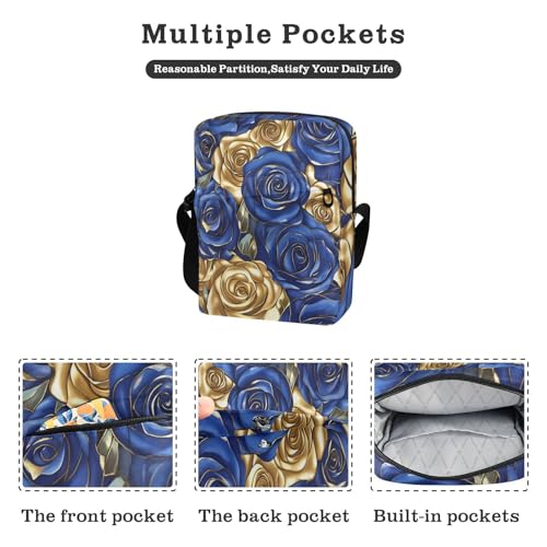 Blue and Gold Rose mens messenger bag Small Crossbody Bag For Women Casual Purse Adjustable Strap for School Travel2