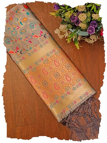 Image of DEVANGI Women's Woven Banarasi Silk Dupatta /Chunni For Women, Floral Print 1 Meter Wide and 2.3 Meter Length Printed Designer Dupatta /Chunni For Girls