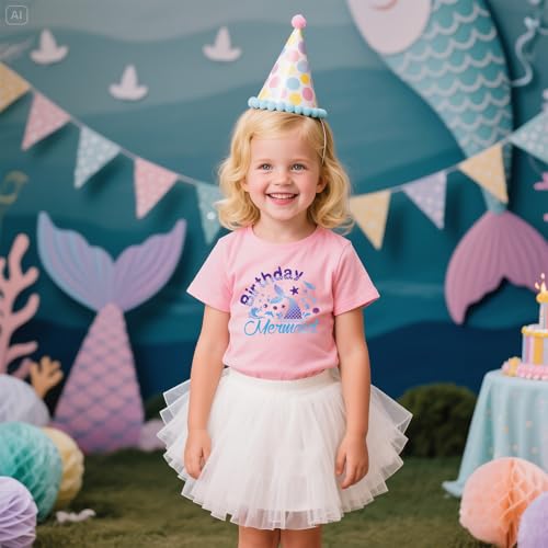Birthday Girl Mermaid T-Shirt for Ages 2-6 | Cute Cotton Short Sleeve Tee | Perfect Birthday Party2